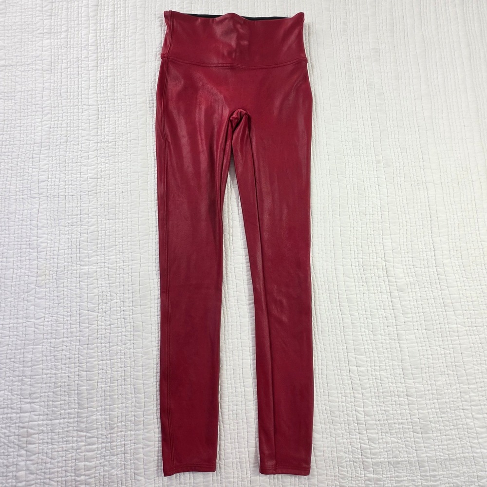 Spanx Faux Leather Leggings Red Wine Burgundy High Waist Slimming Pants EUC S/P